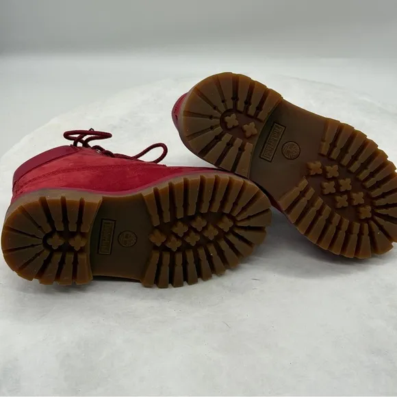 Timberland Red Boots Monochromatic Suede Work Style Unisex Size 8