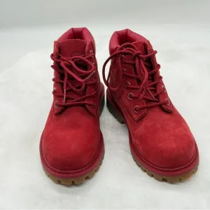 Timberland Red Boots Monochromatic Suede Work Style Unisex Size 8