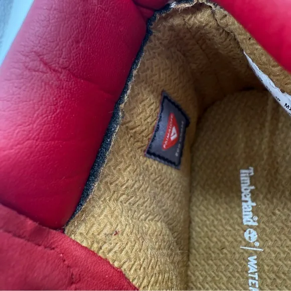 Timberland Red Boots Monochromatic Suede Work Style Unisex Size 8