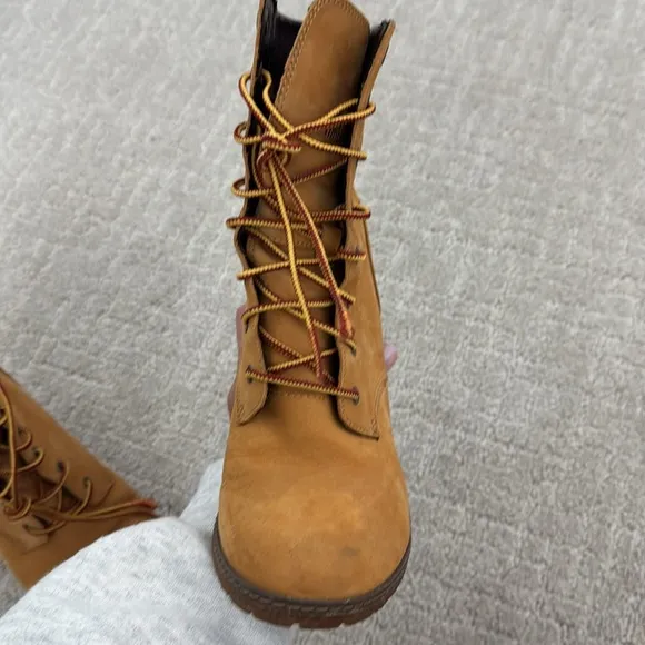 Timberland Women's Anime Heeled Boots Size Lace Up Wheat Nubuck 3&quot; Heel