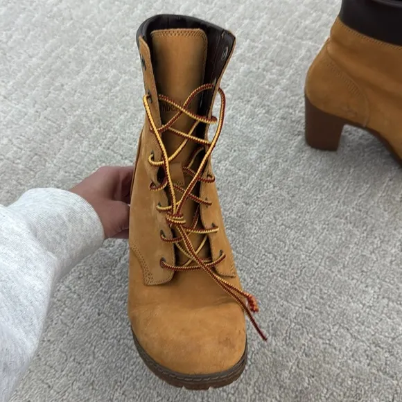 Timberland Women's Anime Heeled Boots Size Lace Up Wheat Nubuck 3&quot; Heel