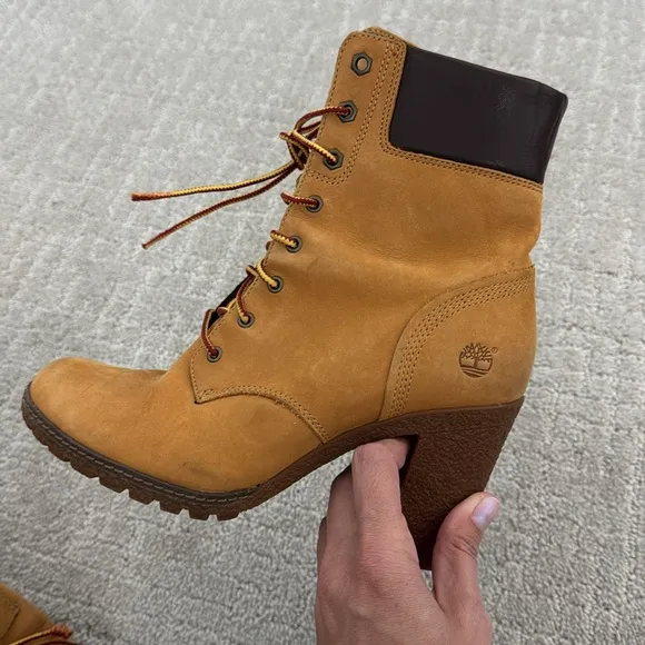 Timberland Women's Anime Heeled Boots Size Lace Up Wheat Nubuck 3&quot; Heel