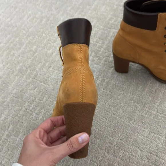 Timberland Women's Anime Heeled Boots Size Lace Up Wheat Nubuck 3&quot; Heel