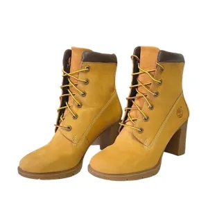 Timberland Women's Anime Heeled Boots Size Lace Up Wheat Nubuck 3&quot; Heel