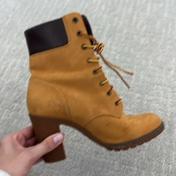 Timberland Women's Anime Heeled Boots Size Lace Up Wheat Nubuck 3&quot; Heel