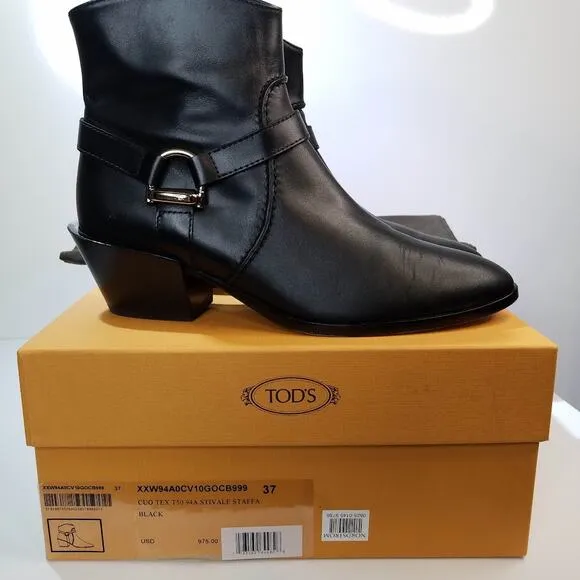Tod's Tex leather harness heeled ankle boots size 37 black