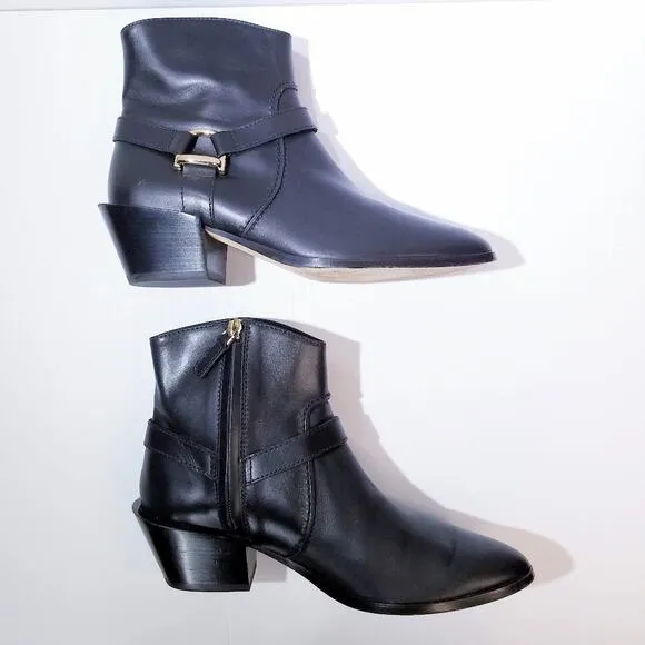 Tod's Tex leather harness heeled ankle boots size 37 black
