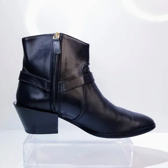 Tod's Tex leather harness heeled ankle boots size 37 black