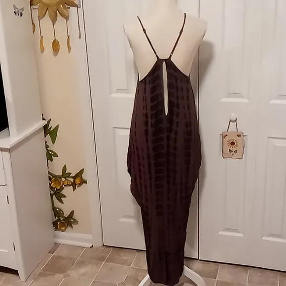 ⛱️Together Molly Black &amp; Gray Deep Plunge Sexy Tye Dye Maxi Dress Sz Med W…