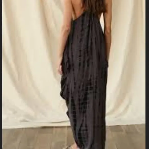 ⛱️Together Molly Black &amp; Gray Deep Plunge Sexy Tye Dye Maxi Dress Sz Med W…