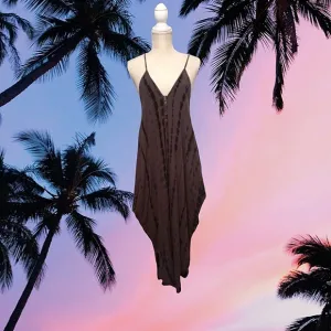 ⛱️Together Molly Black &amp; Gray Deep Plunge Sexy Tye Dye Maxi Dress Sz Med W…
