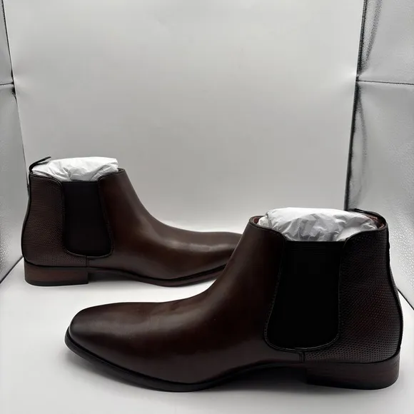 TOMMY HILFIGER Mens Dark Brown Pull-Tab Sesame Toe Block Heel Chelsea Boot 10 M