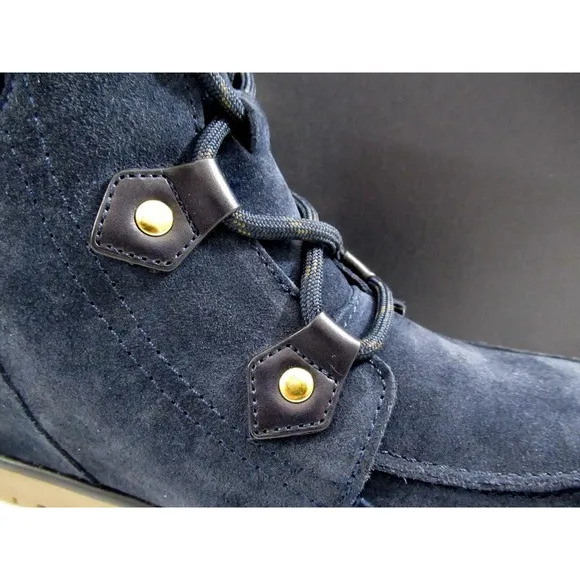 Tommy Hilfiger Serafin Lace Up Wedge Boots Booties Medium Blue Suede