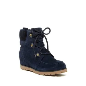Tommy Hilfiger Serafin Lace Up Wedge Boots Booties Medium Blue Suede