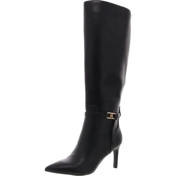 Tommy Hilfiger Womens TWJullie Black Solid Faux Leather Knee-High Boots New