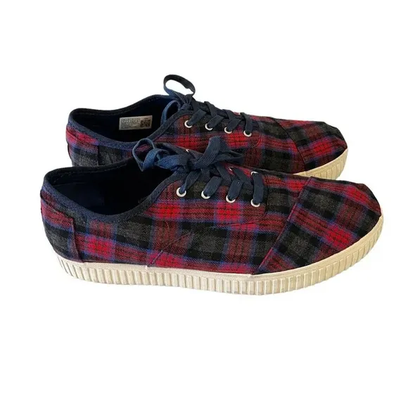 Toms Womens Size 11 Cordones Indio Canvas Casual Fashion Sneakers Shoes Red Blue