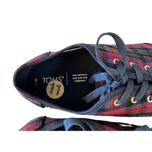 Toms Womens Size 11 Cordones Indio Canvas Casual Fashion Sneakers Shoes Red Blue