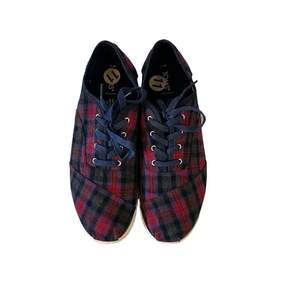Toms Womens Size 11 Cordones Indio Canvas Casual Fashion Sneakers Shoes Red Blue