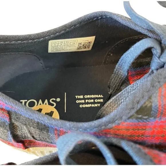 Toms Womens Size 11 Cordones Indio Canvas Casual Fashion Sneakers Shoes Red Blue