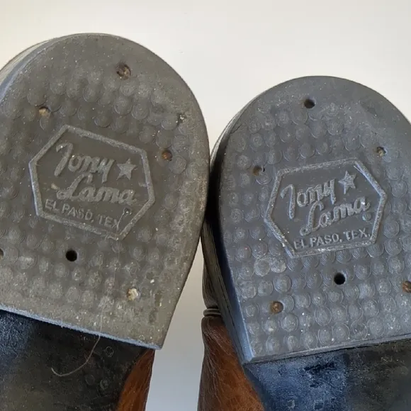 Tony Lama Brown Leather Cowboy Boots with Intricate Stitching