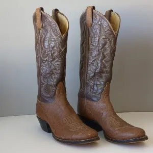 Tony Lama Brown Leather Cowboy Boots with Intricate Stitching