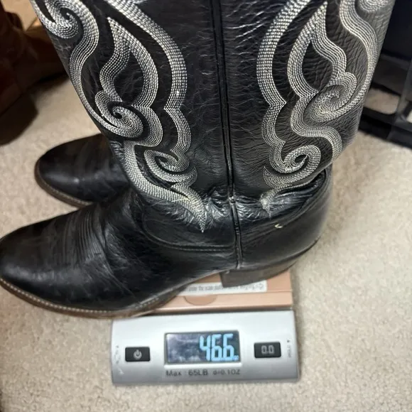 Tony Lama Mens Ostrich Black Boots Size 10 B Western Cowboy Almond Toe 84300
