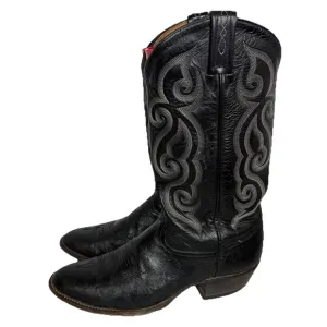 Tony Lama Mens Ostrich Black Boots Size 10 B Western Cowboy Almond Toe 84300