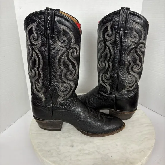 Tony Lama Mens Ostrich Black Boots Size 10 B Western Cowboy Almond Toe 84300