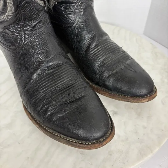 Tony Lama Mens Ostrich Black Boots Size 10 B Western Cowboy Almond Toe 84300