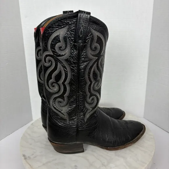 Tony Lama Mens Ostrich Black Boots Size 10 B Western Cowboy Almond Toe 84300