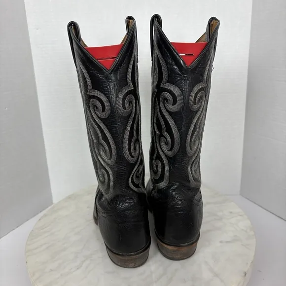 Tony Lama Mens Ostrich Black Boots Size 10 B Western Cowboy Almond Toe 84300