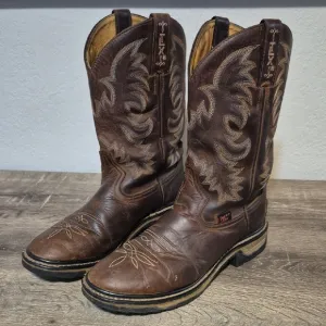 Tony Lama TLX Brown Cowboy Work Boots with Intricate Stitching