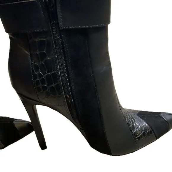 Tori Black Stiletto Zipper Pointed Toe Ankle Boots Size 7.5 Baddie Coquette NWT