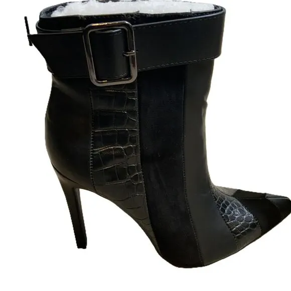 Tori Black Stiletto Zipper Pointed Toe Ankle Boots Size 7.5 Baddie Coquette NWT