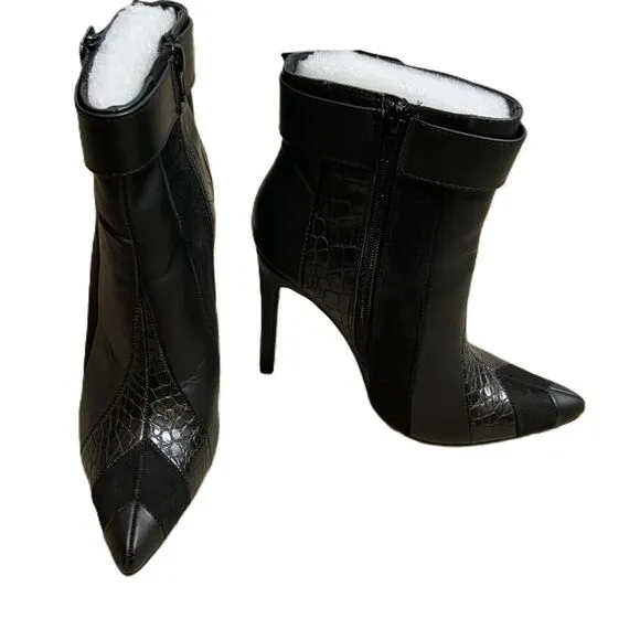 Tori Black Stiletto Zipper Pointed Toe Ankle Boots Size 7.5 Baddie Coquette NWT