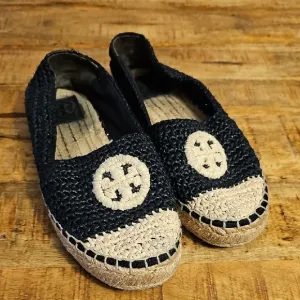 Tory Burch  Black and Cream Espadrille Shoes Size 6