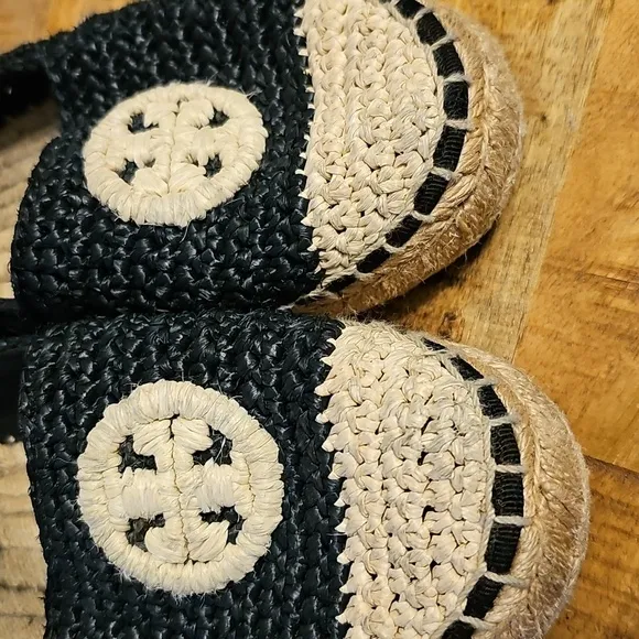 Tory Burch  Black and Cream Espadrille Shoes Size 6