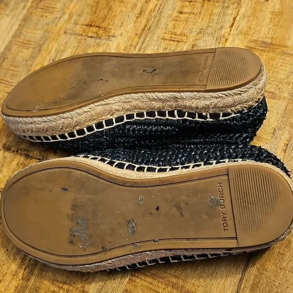 Tory Burch  Black and Cream Espadrille Shoes Size 6