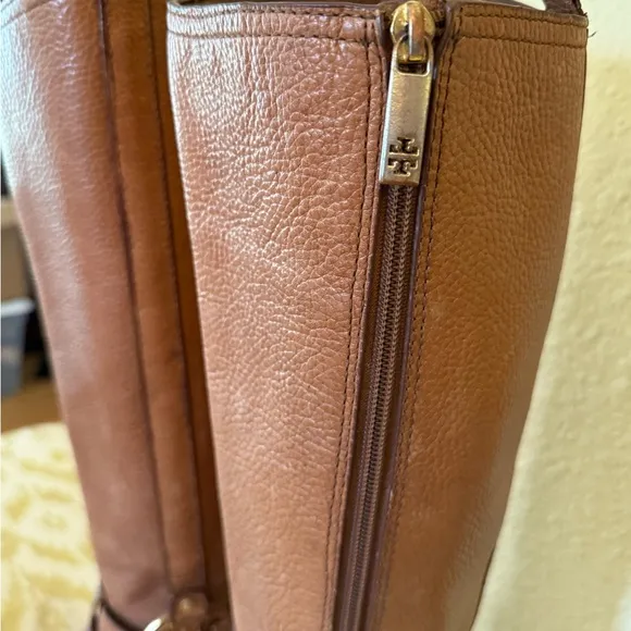 Tory Burch Brown Heeled Boots with Medallion