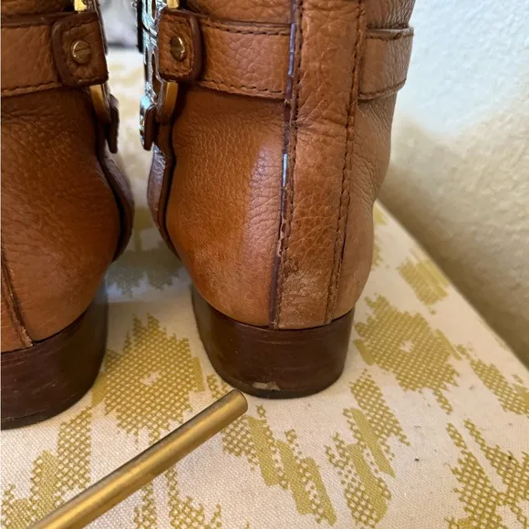 Tory Burch Brown Heeled Boots with Medallion