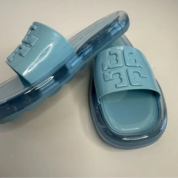 Tory Burch Bubble Jelly Slide Sandals Women's Size 7B Pink In Blue Beach Summer