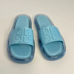 Tory Burch Bubble Jelly Slide Sandals Women's Size 7B Pink In Blue Beach Summer