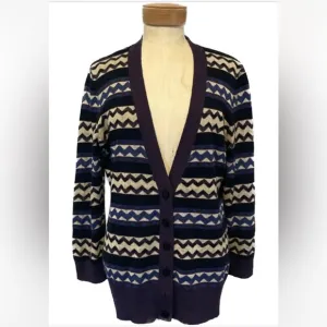Tory Burch Chevron Stripe Knit Cardigan in Blue