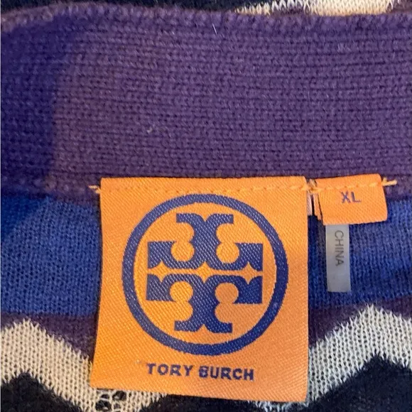 Tory Burch Chevron Stripe Knit Cardigan in Blue