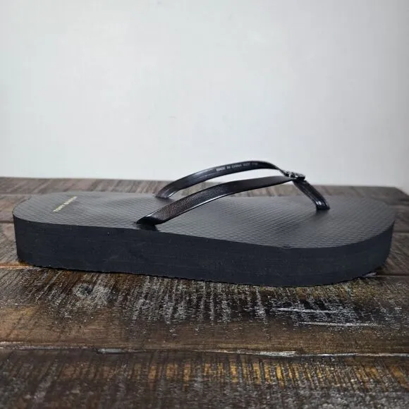 Tory Burch Flatform Womens Size 11 Thin Strap Beach Sandal Flip Flops Logo Black
