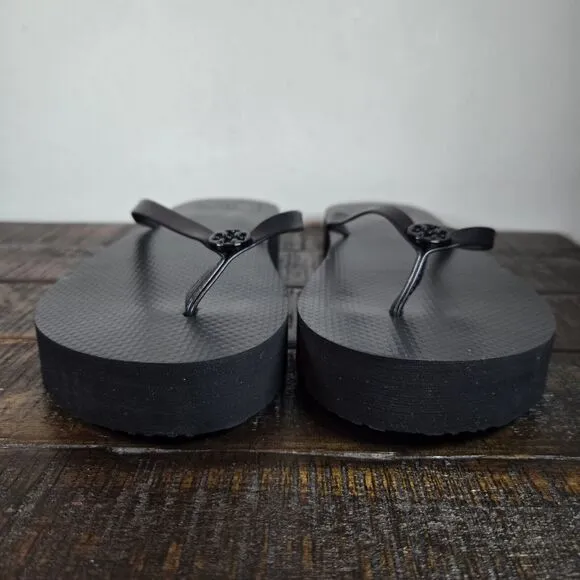 Tory Burch Flatform Womens Size 11 Thin Strap Beach Sandal Flip Flops Logo Black