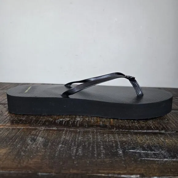 Tory Burch Flatform Womens Size 11 Thin Strap Beach Sandal Flip Flops Logo Black