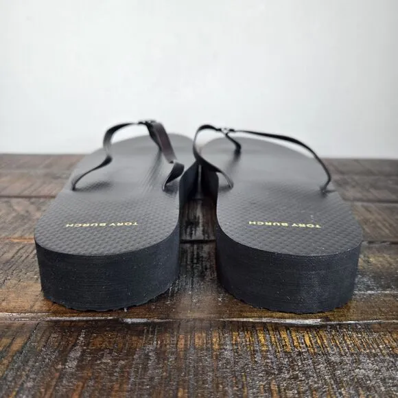 Tory Burch Flatform Womens Size 11 Thin Strap Beach Sandal Flip Flops Logo Black