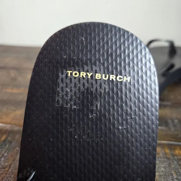Tory Burch Flatform Womens Size 11 Thin Strap Beach Sandal Flip Flops Logo Black