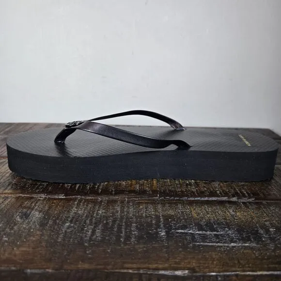 Tory Burch Flatform Womens Size 11 Thin Strap Beach Sandal Flip Flops Logo Black